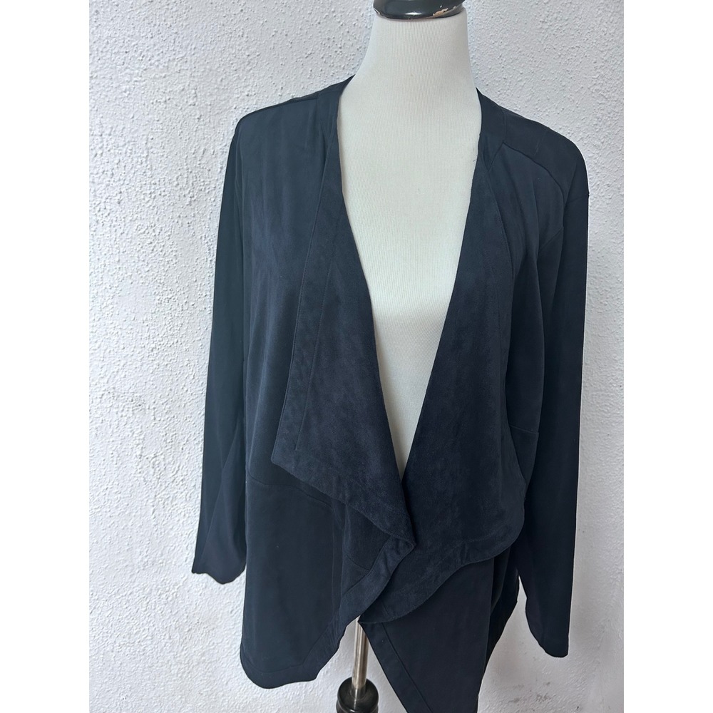 J. Jill Black Faux Suede Open Front Waterfall Jacket Plus Size 2X
